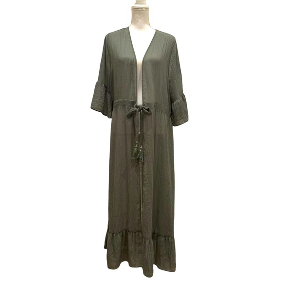 Bari Swimwear Boho Green Sheer Maxi Beach Cover-Up Dress - One Size - Picture 7 of 7